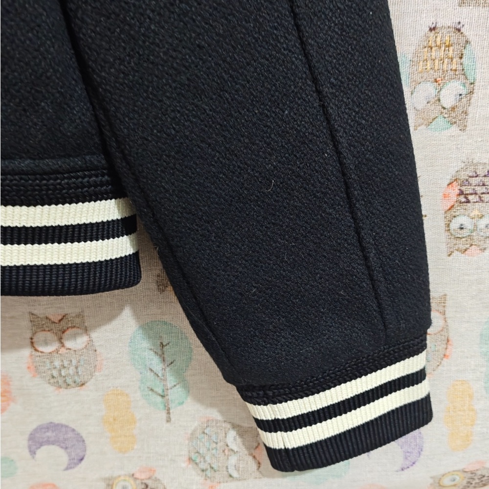 Yves Saint Laurent Black and White Striped Trim Varsity Bomber Jacket - Picture 11 of 13